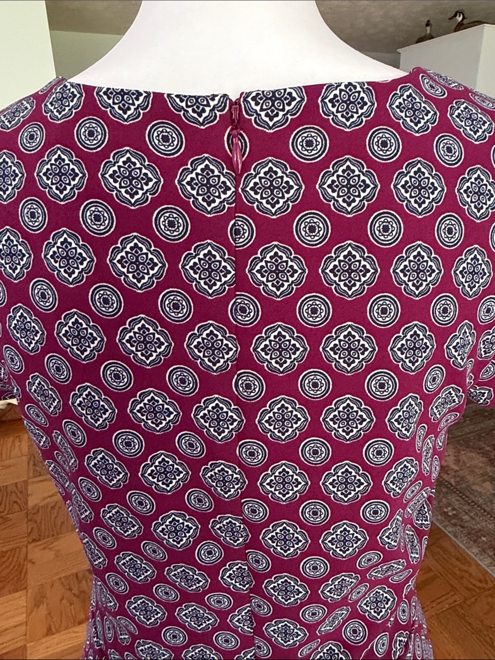 Banana Republic Berry Geometric Print V-Neck Fit & Flare Dress - Picture 7 of 8